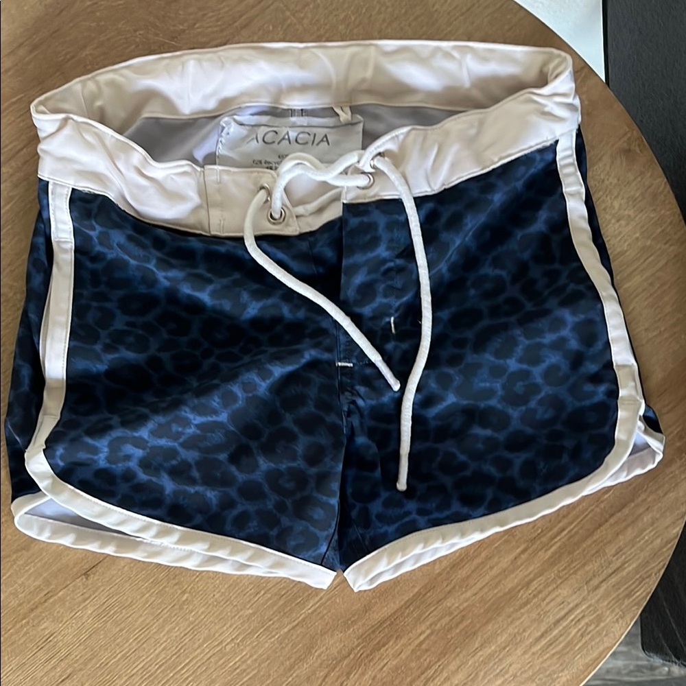 Acacia Swimwear Blue and White Shorts Elastic Waistband